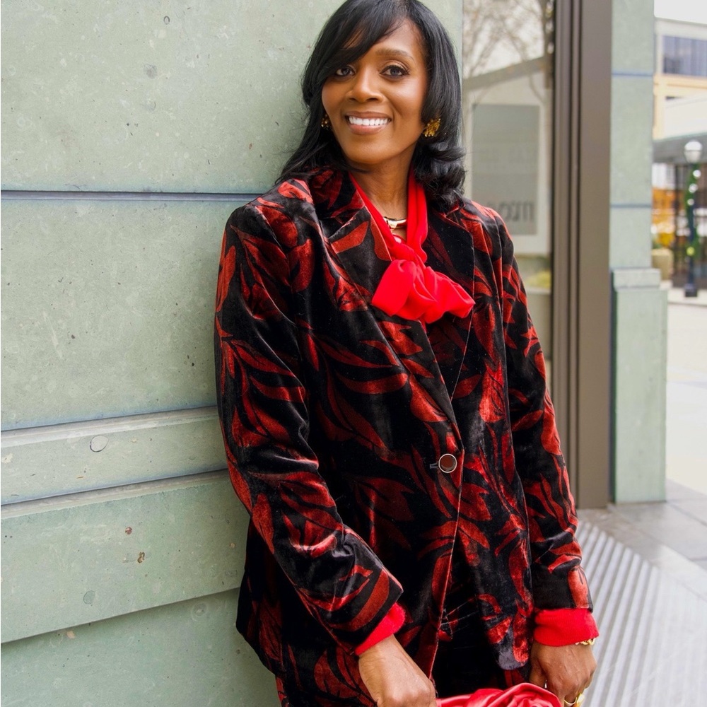Chico's Red and Black Velvet Blazer